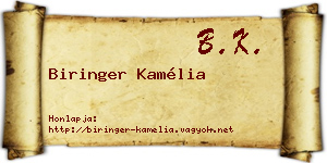 Biringer Kamélia névjegykártya